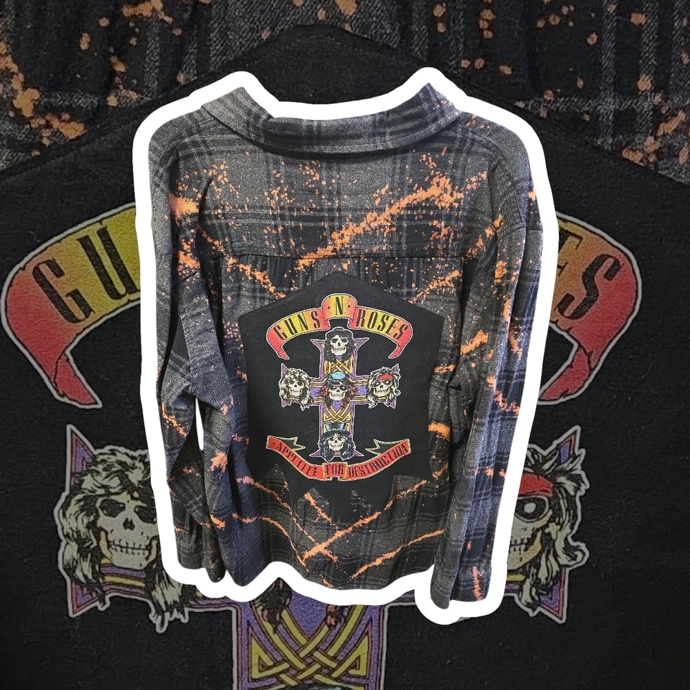 Upcycled  GUNS N ROSES UNISEX  Shirt - Black and Orange